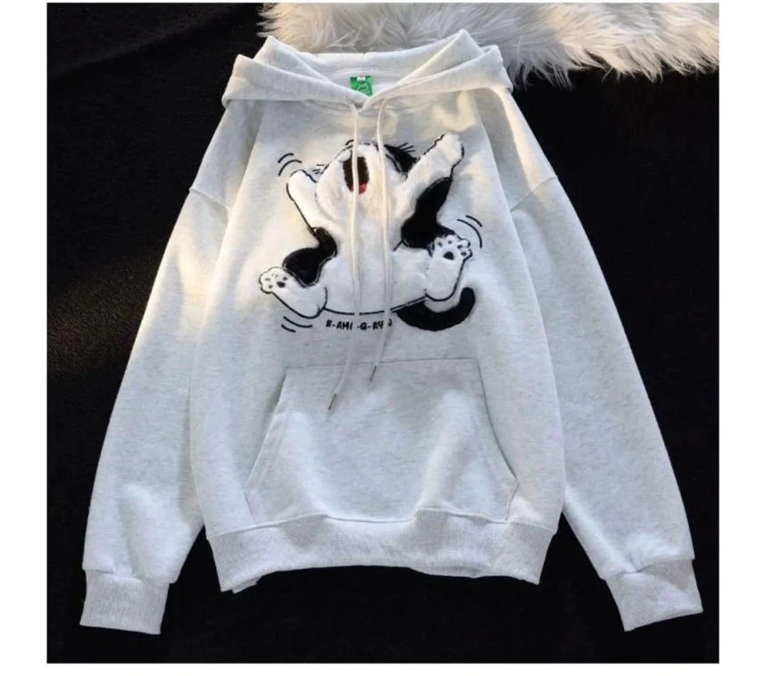 3 iplik şardonlu oversize compact peluş baskılı sweat beyaz