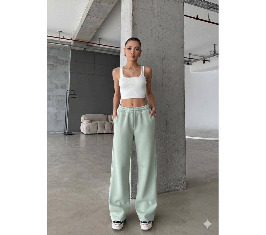 3 iplik şardonlu oversize eşofman mint yeşili