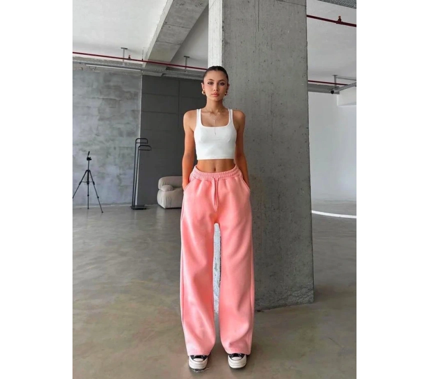 3 iplik şardonlu oversize eşofman somon