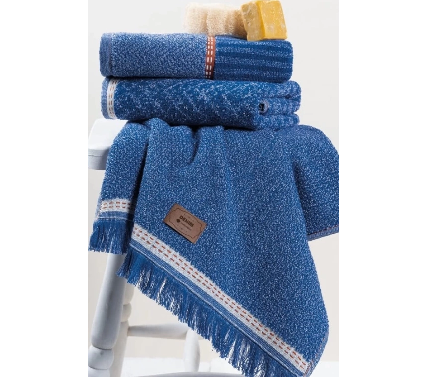 3lü Jakarlı Havlu Seti Denim Mavi 50x90 8680108067345