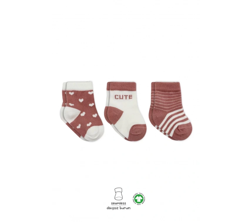 3lü Penye Cute Stars Soket Çorap Bs10115 Pudra