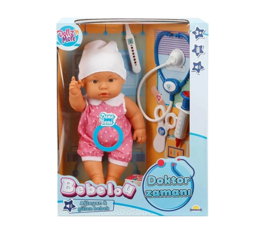 30111 Bebelou Doktor Zamanı Sesli Bebek Seti 35 cm -Sunman