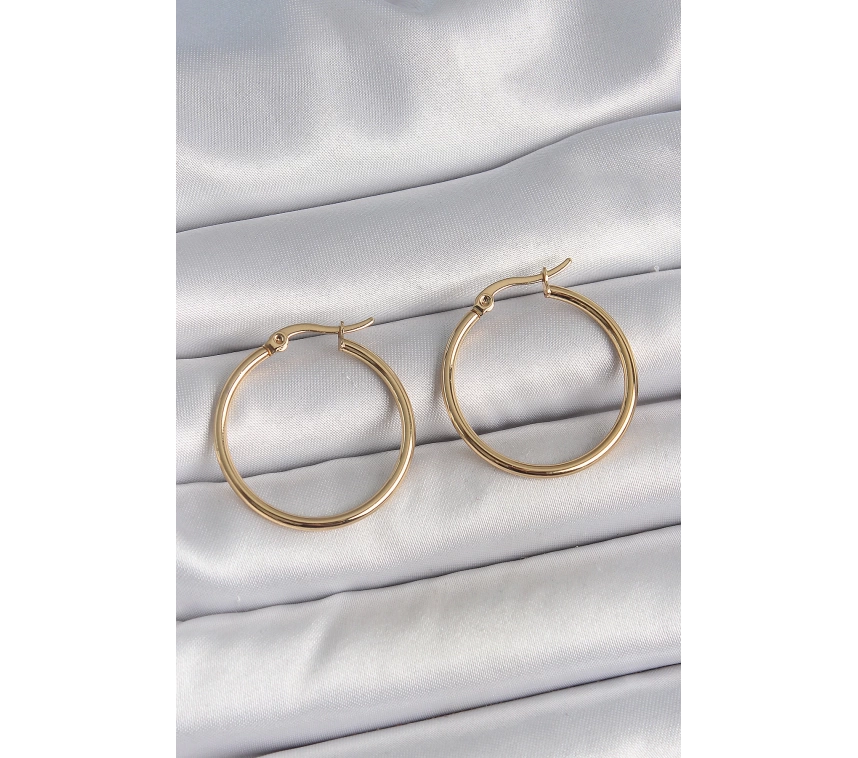 316 Çelik Gold Renk 27 mm Halka Model Kadın Küpe