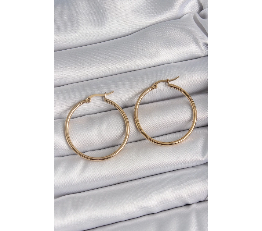 316 Çelik Gold Renk 33 mm Kadın Halka Model Kadın Küpe