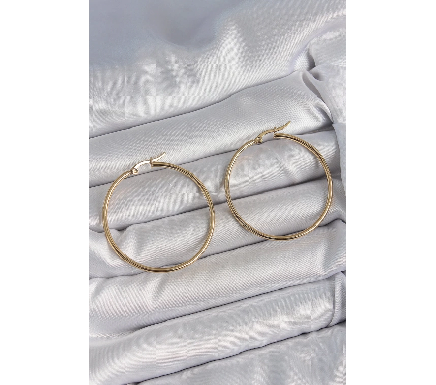 316 Çelik Gold Renk 43 mm Halka Model Kadın Küpe