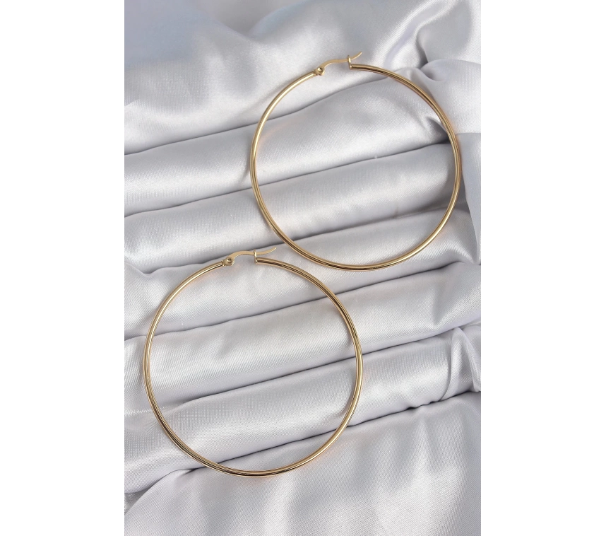 316 Çelik Gold Renk 63 mm Halka Model Kadın Küpe