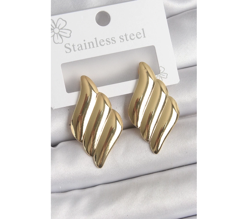 316 Çelik Gold Renk Dalga Model Kadın Küpe