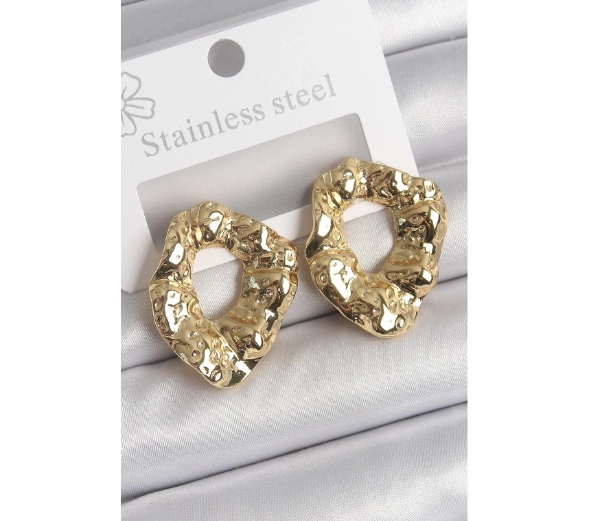 316 Çelik Gold Renk İşlemeli Halka Model Kadın Küpe