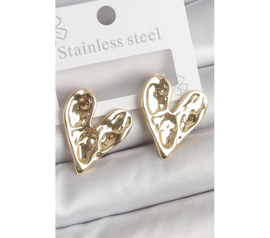 316 Çelik Gold Renk İşlemeli Kalp Model Kadın Küpe