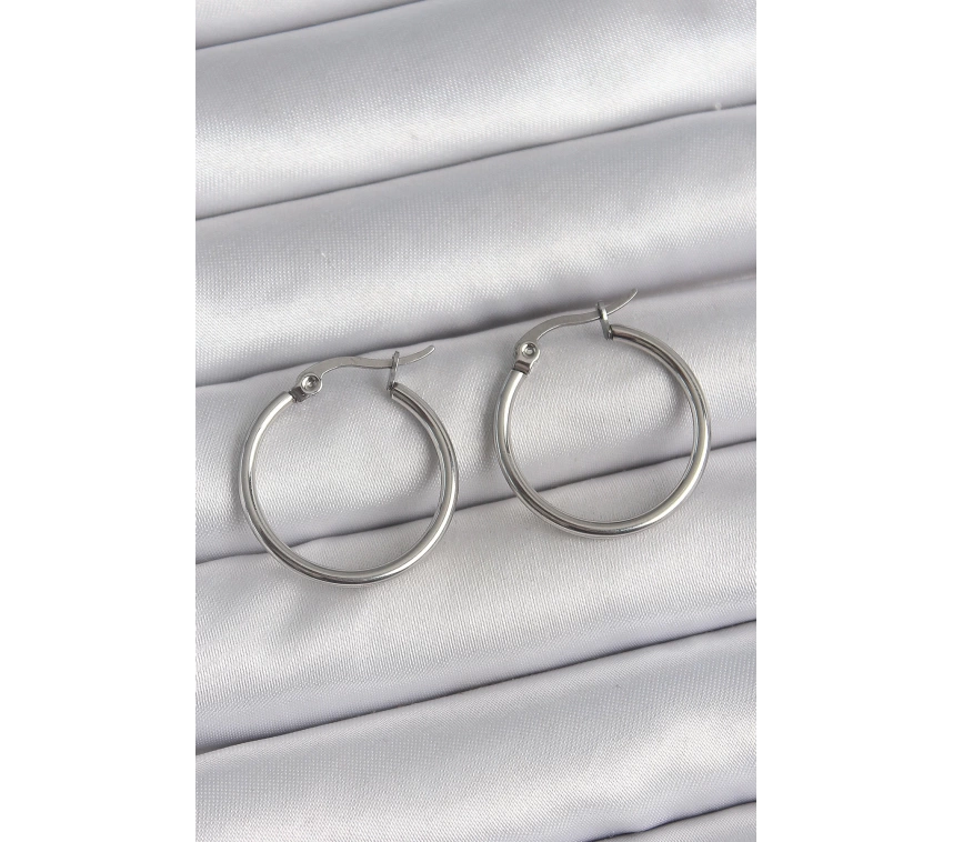 316 Çelik Gümüş Renk 22 mm Halka Model Kadın Küpe