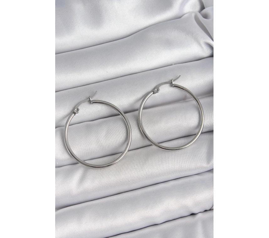 316 Çelik Gümüş Renk 33 mm Halka Model Kadın Küpe