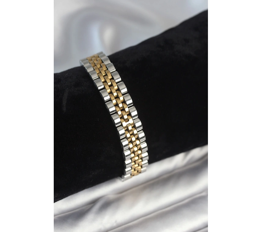 316L Çelik 12 mm Kalınlıkta Gold ve Gümüş Renkli Erkek Bileklik