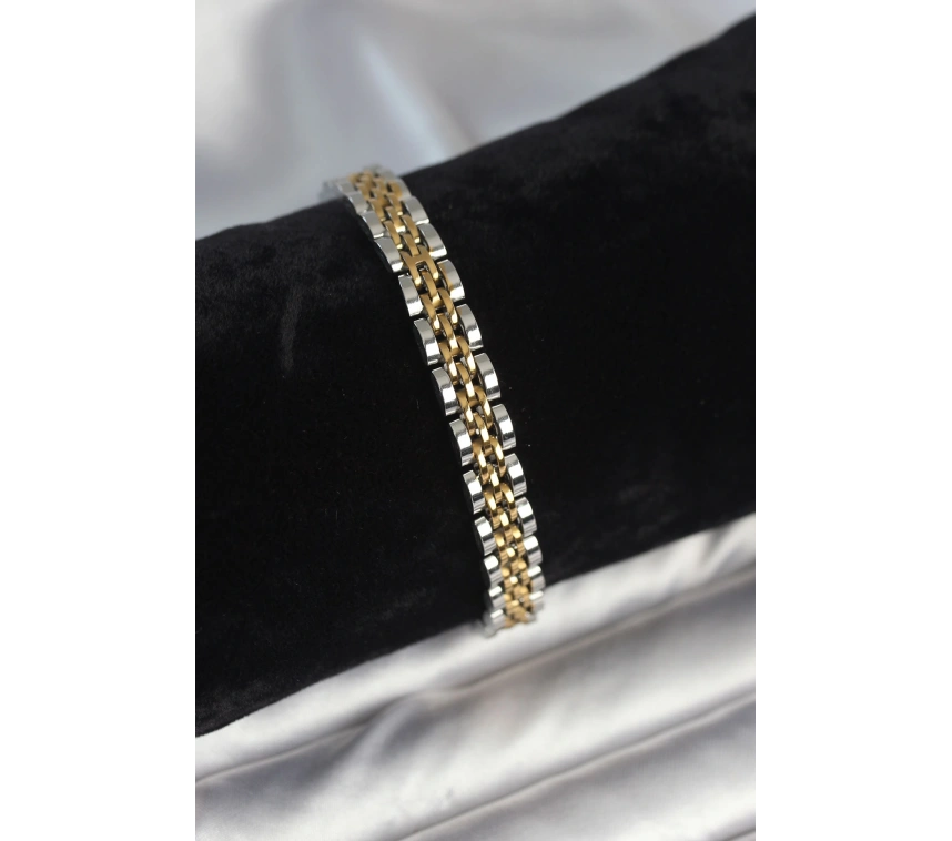 316L Çelik 7 mm Kalınlıkta Gold ve Gümüş Renkli Erkek Bileklik