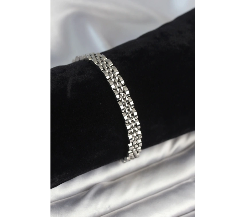 316L Çelik 7 mm Kalınlıkta Gümüş Renkli Erkek Bileklik