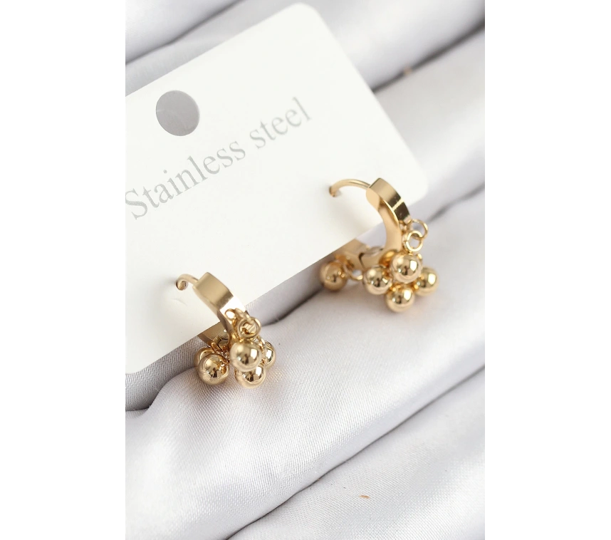 316L Çelik Boncuklu Halka Model Gold Renk Kadın Küpe