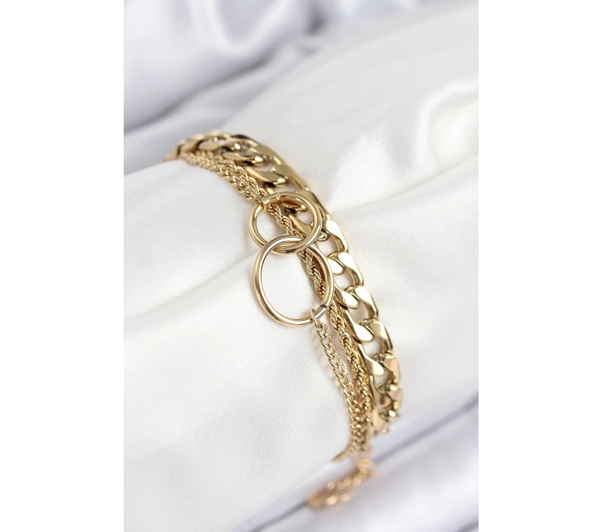 316L Çelik Çoklu Görünüm Geçmeli Halka Model Gold Renk Kadın Bileklik
