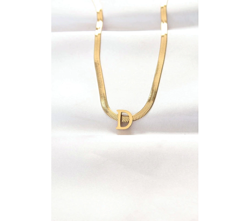 316L Çelik D Harfli Gold Renk İtalyan Zincirli Kolye