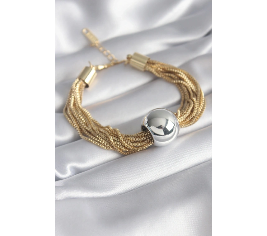 316L Çelik Gold Çoklu Zincir Renk Gümüş Renk Top Model Kadın Bileklik