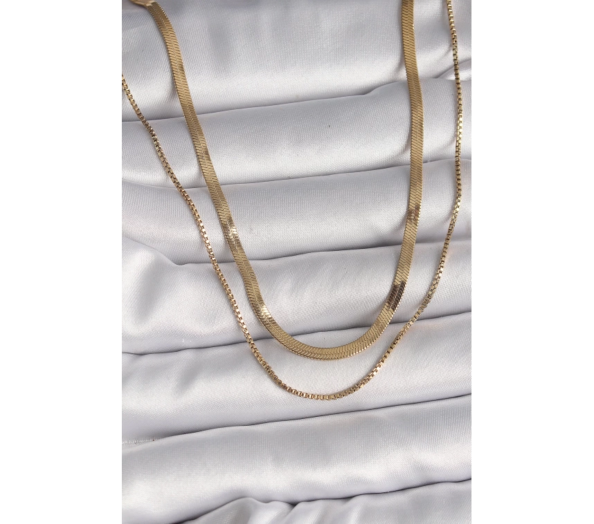 316L Çelik Gold Renk 2Li İtalyan Zincir Model Kadın Kolye