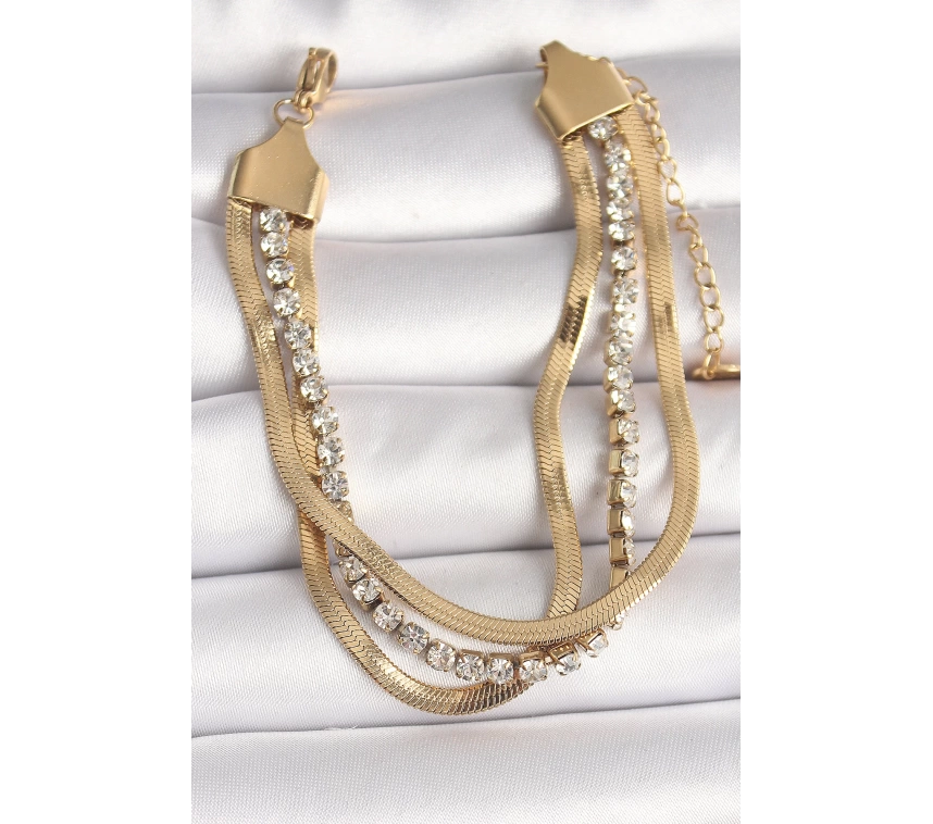 316L Çelik Gold Renk 2Li İtalyan Zincir Model Zirkon Taşlı Kadın Bileklik