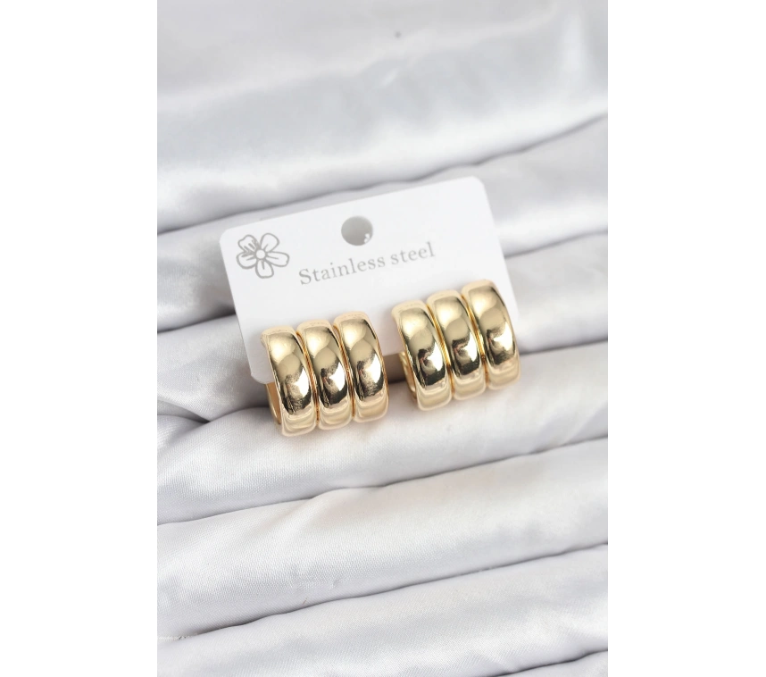 316L Çelik Gold Renk 3lü Görünüm Kadın Küpe