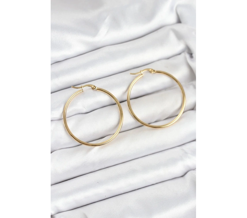 316L Çelik Gold Renk 35 mm Halka Kadın Küpe