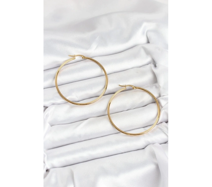316L Çelik Gold Renk 45 mm Halka Kadın Küpe