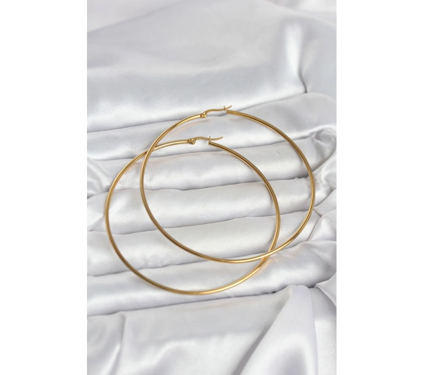 316L Çelik Gold Renk 80 mm Kadın Halka Küpe