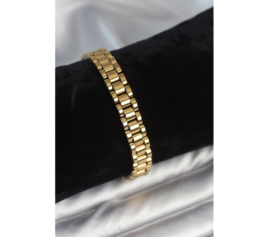 316L Çelik Gold Renk 9 mm Kalınlık Erkek Bileklik