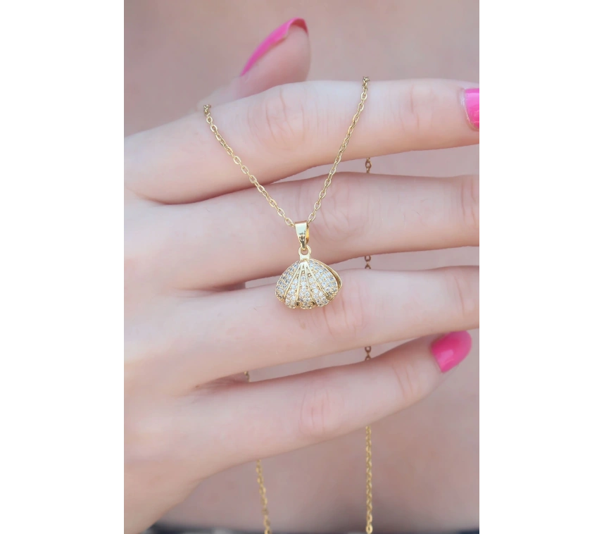 316L Çelik Gold Renk Açılır Midye Model Kadın Kolye