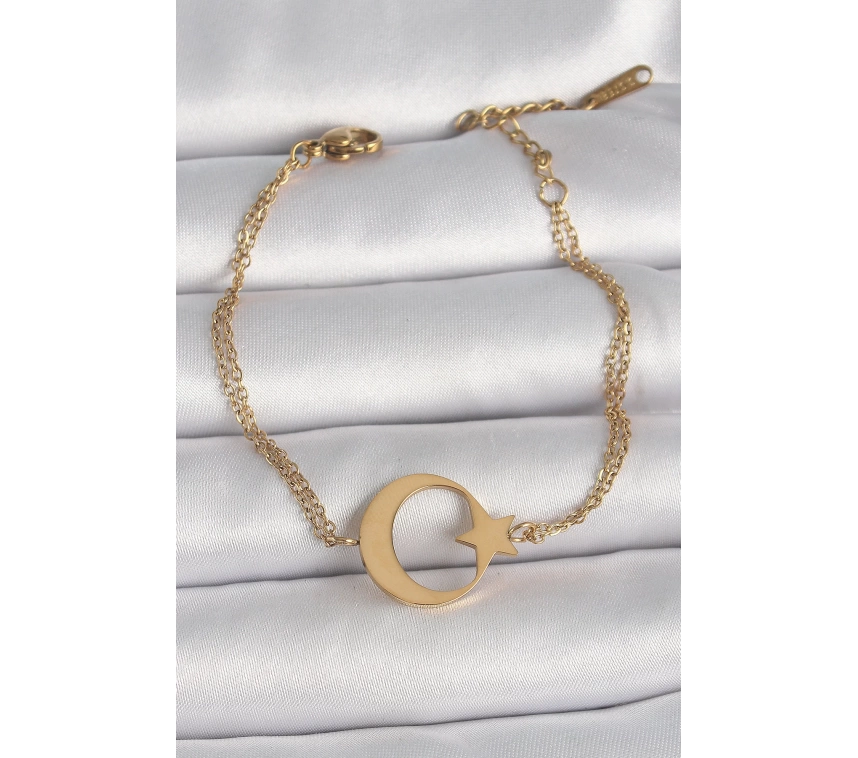 316L Çelik Gold Renk Ay Yıldız Model Kadın Bileklik