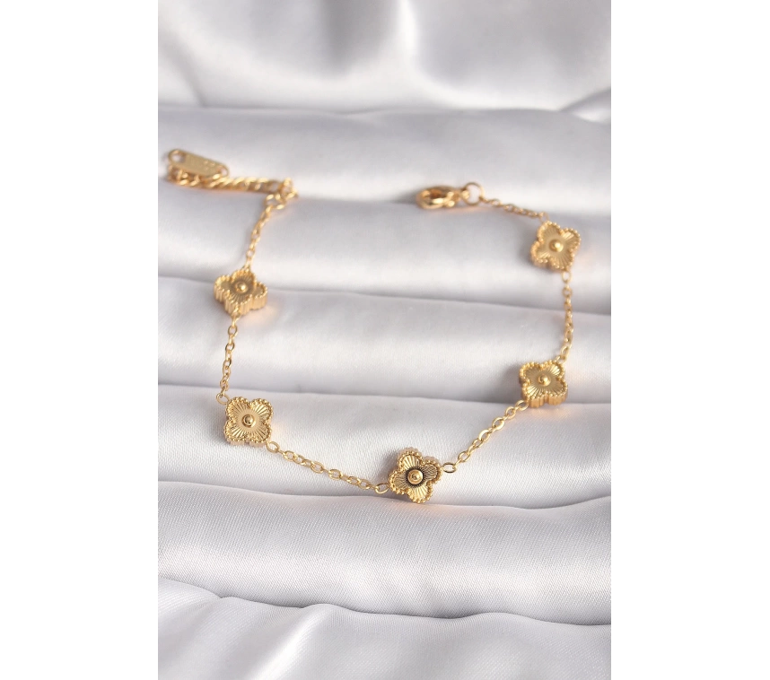 316L Çelik Gold Renk Baby Boy Yonca Model İşleme Detay Kadın Bileklik