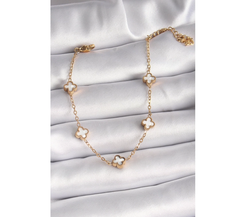 316L Çelik Gold Renk Beyaz Baby Boy Yonca Model Kadın Bileklik