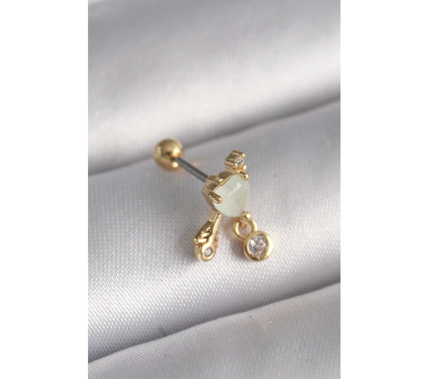316L Çelik Gold Renk Beyaz Mineli Kalp Sallantı Zirkon Taşlı Tragus Piercing
