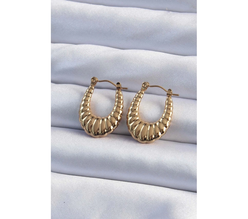 316L Çelik Gold Renk Bombeli Baklava Kesim Kadın Küpe