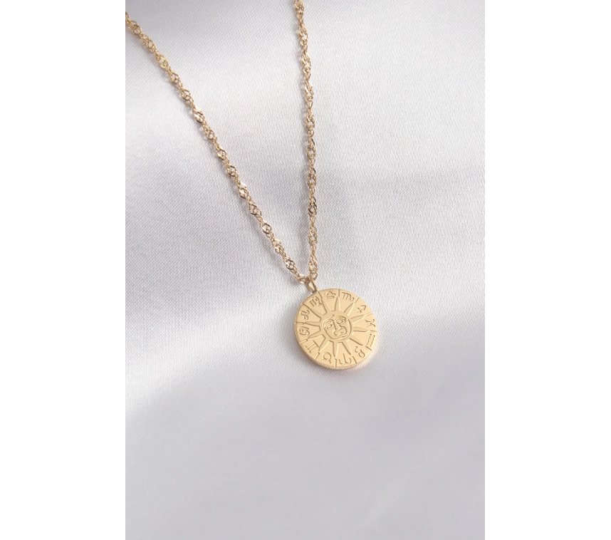 316L Çelik Gold Renk Burçlar İşleme Kadın Kolye