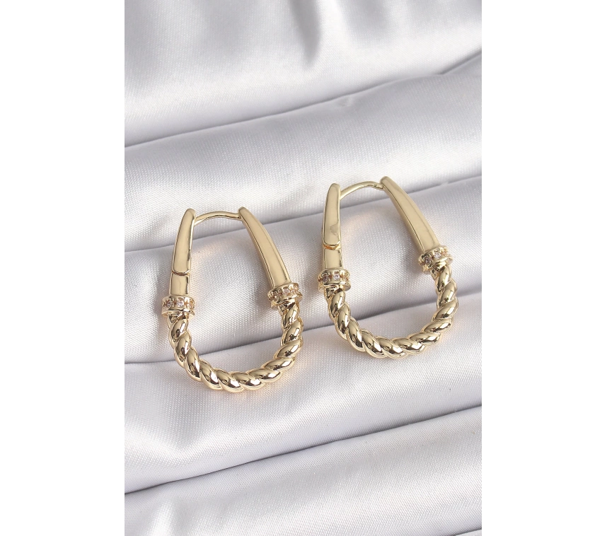 316L Çelik Gold Renk Burgu Halka Model Kadın Küpe