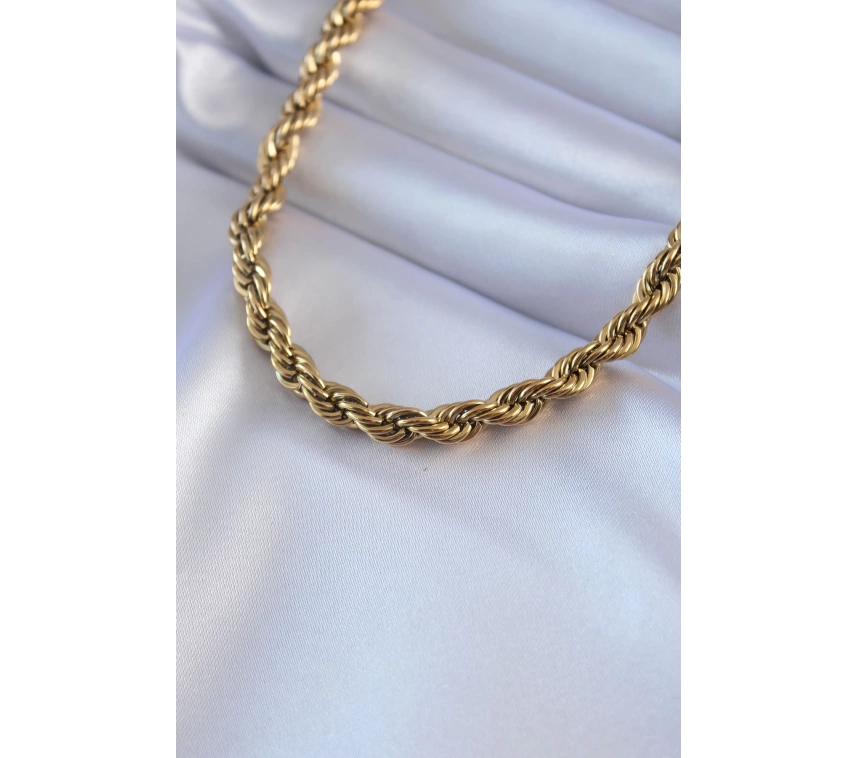 316L Çelik Gold Renk Burgu Model 45 cm Kadın Kolye