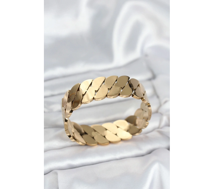 316L Çelik Gold Renk Ezme Zincir Model Kadın Kelepçe Bileklik