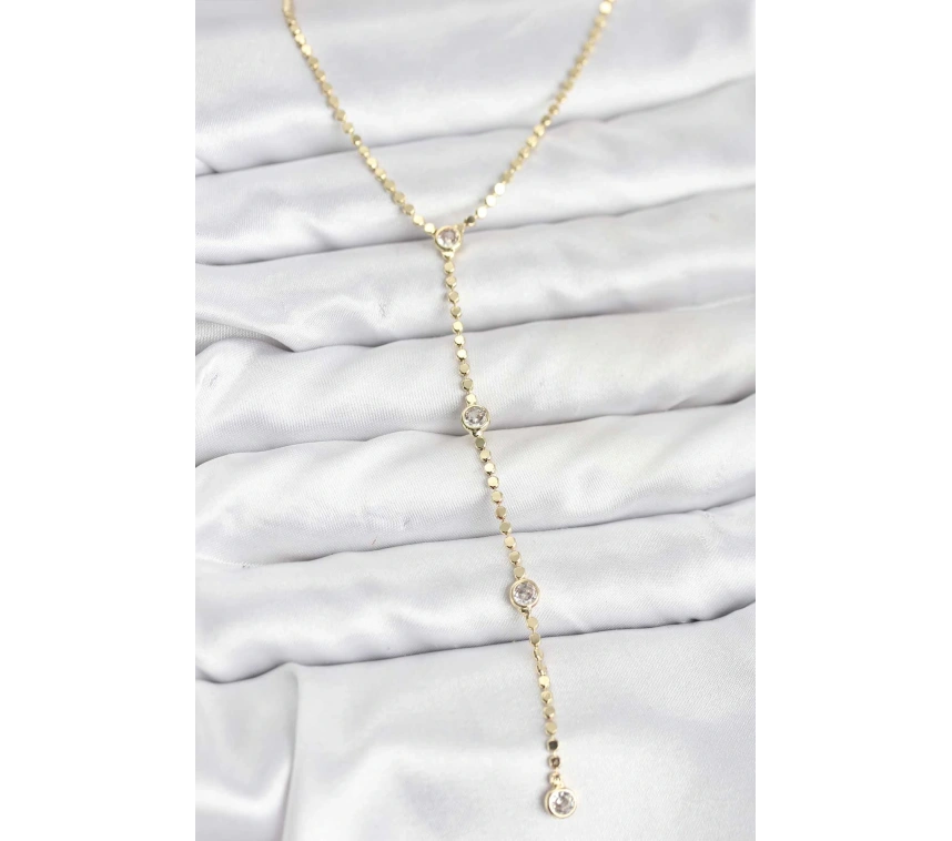 316L Çelik Gold Renk Ezme Zincir Model Y Kadın Kolye