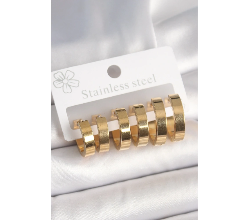 316L Çelik Gold Renk Halka Model Kadın Küpe Seti