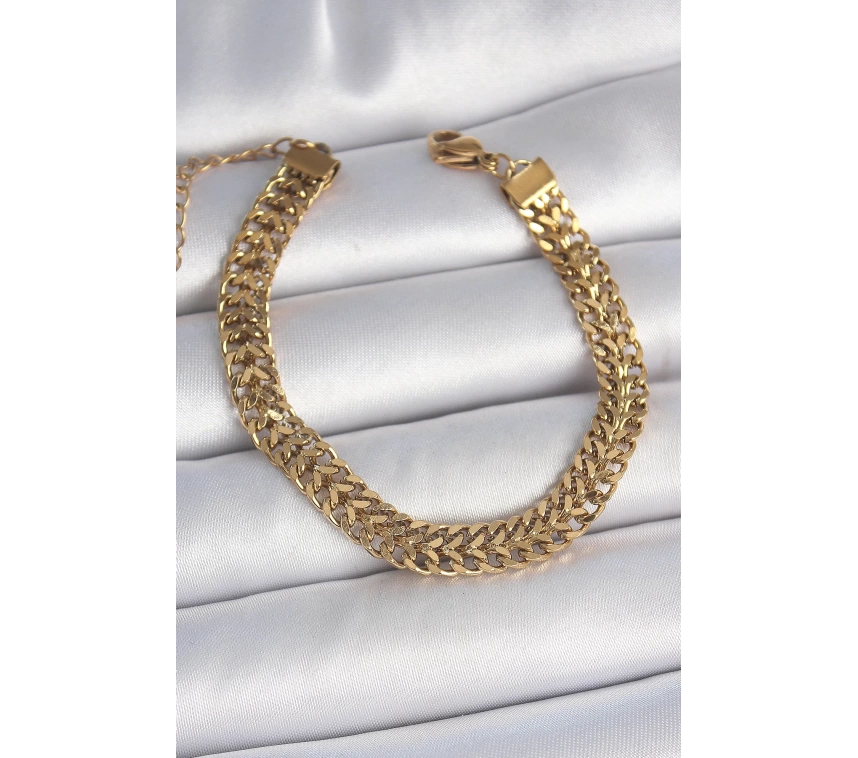 316L Çelik Gold Renk Hasır Zincir Model Kadın Bileklik