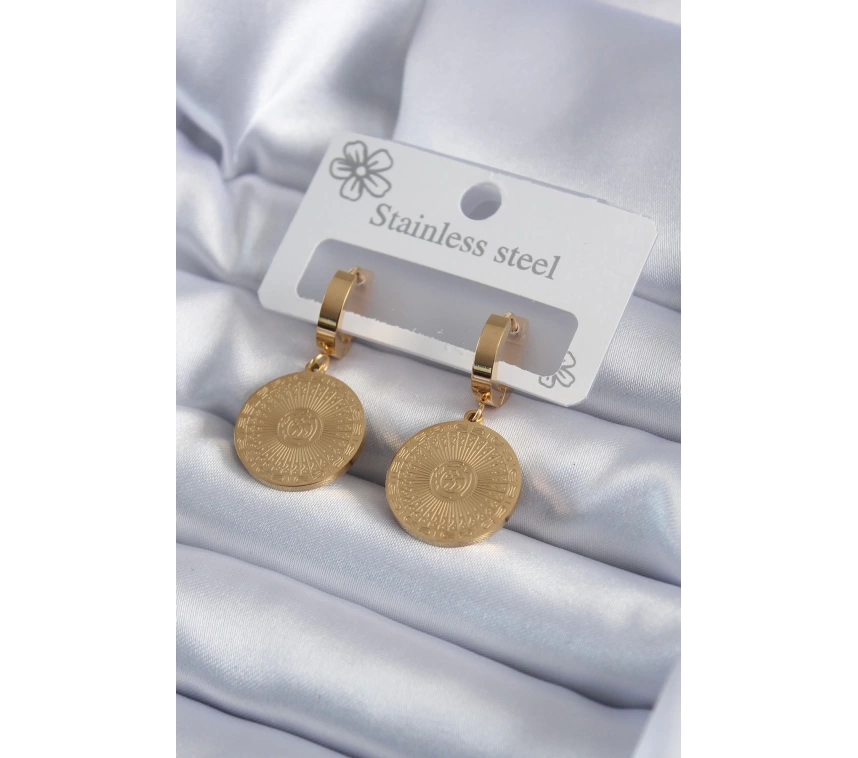 316L Çelik Gold Renk İşleme Detay Kadın Küpe