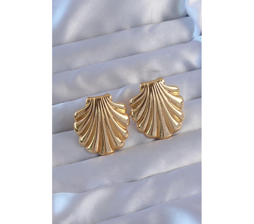316L Çelik Gold Renk İstiridye Model Küpe