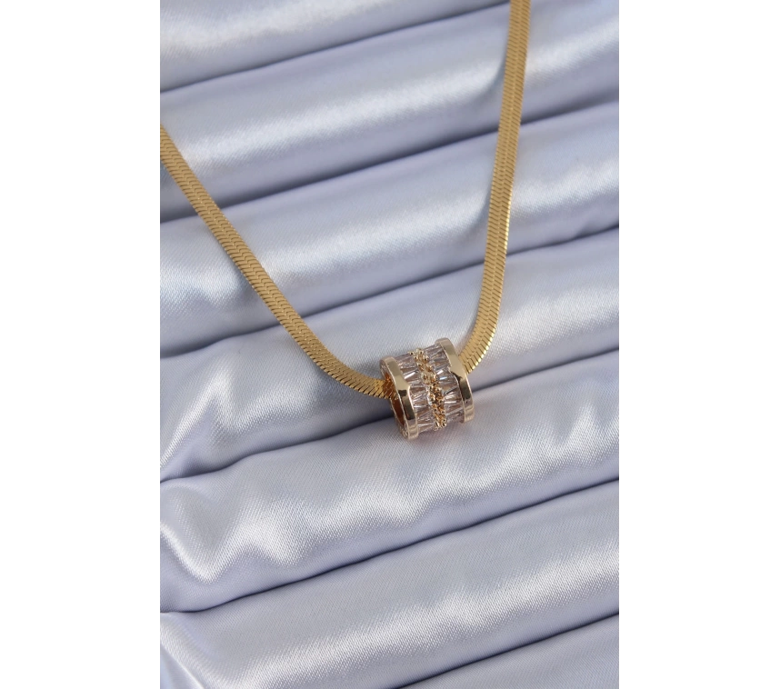 316L Çelik Gold Renk İtalyan Zincir Model Zirkon Taşlı Kadın Kolye