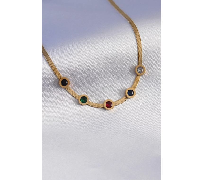 316L Çelik Gold Renk İtalyan Zincir Model Zirkon Taşlı Kadın Kolye