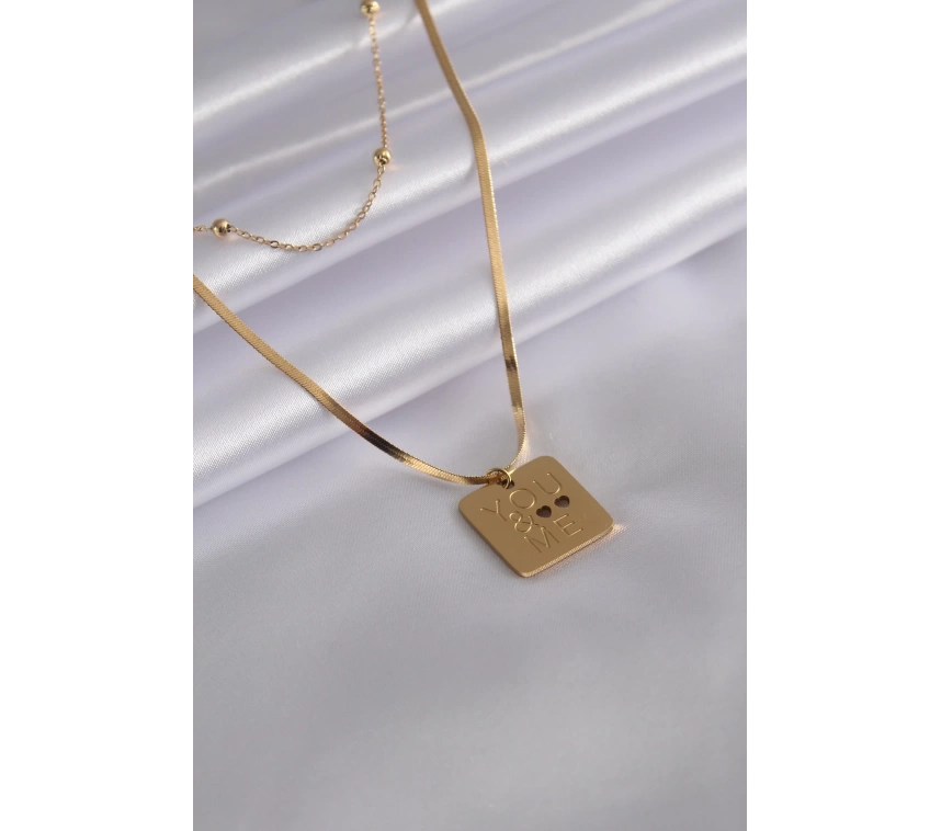 316L Çelik Gold Renk İtalyan Zincir You & Me İşleme Kadın Kolye