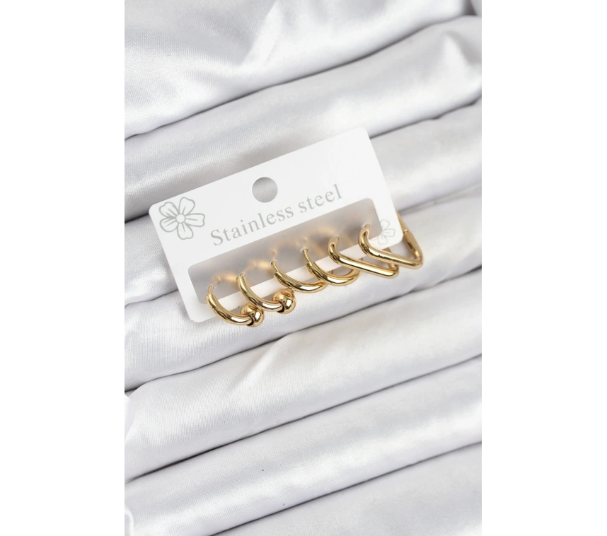 316L Çelik Gold Renk Kadın Küpe Seti