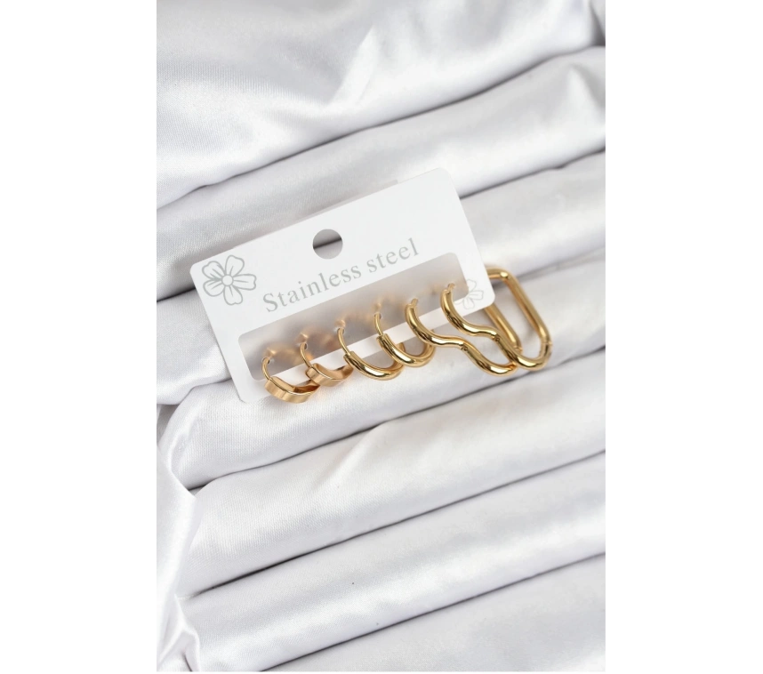 316L Çelik Gold Renk Kadın Küpe Seti