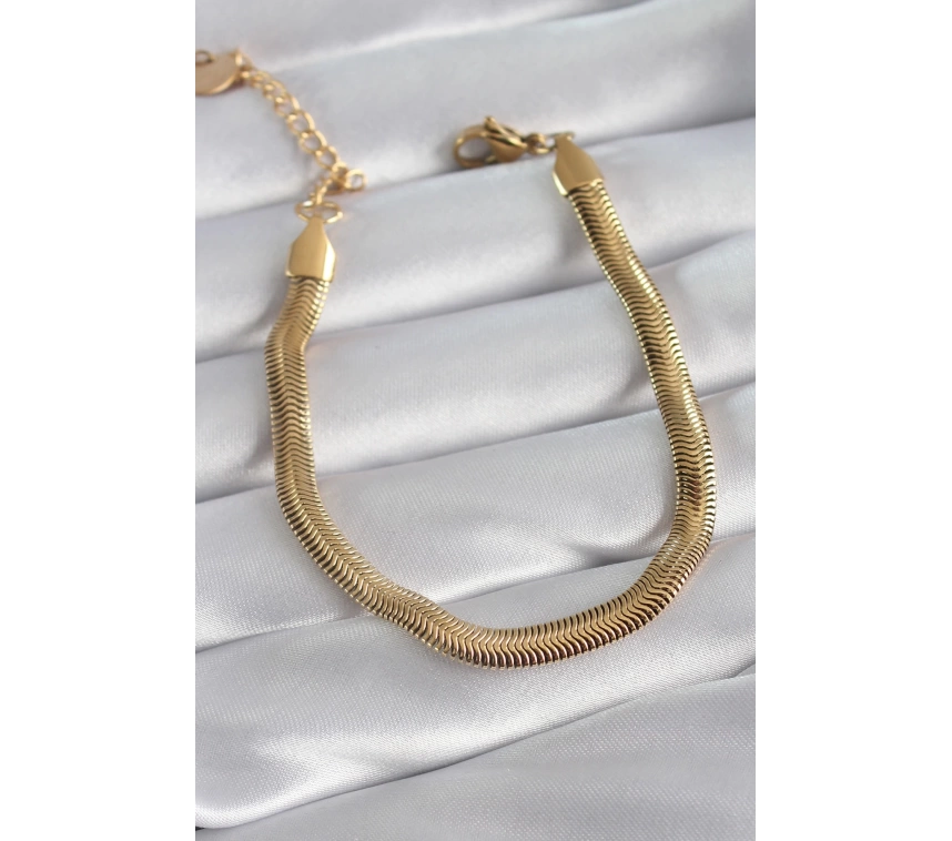 316L Çelik Gold Renk Kalın İtalyan Zincir Model Kadın Bileklik